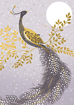 Sara Miller : Christmas Snow Peacock  - Kort med kuvert