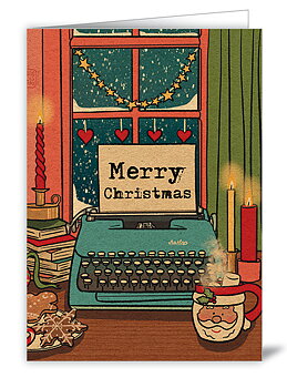 Sunday Mood : Merry Christmas Typewriter - Kort med kuvert - Perfekt för författarens julhälsningar!