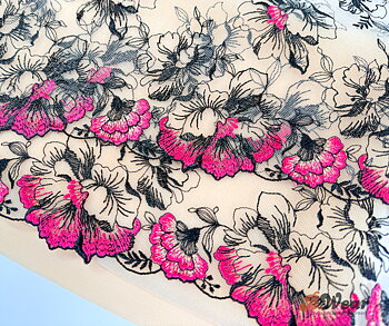 Non-stretch lace in beige with beautiful black and red flowers