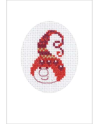 Vykort Korsstygn Tomte Nisse