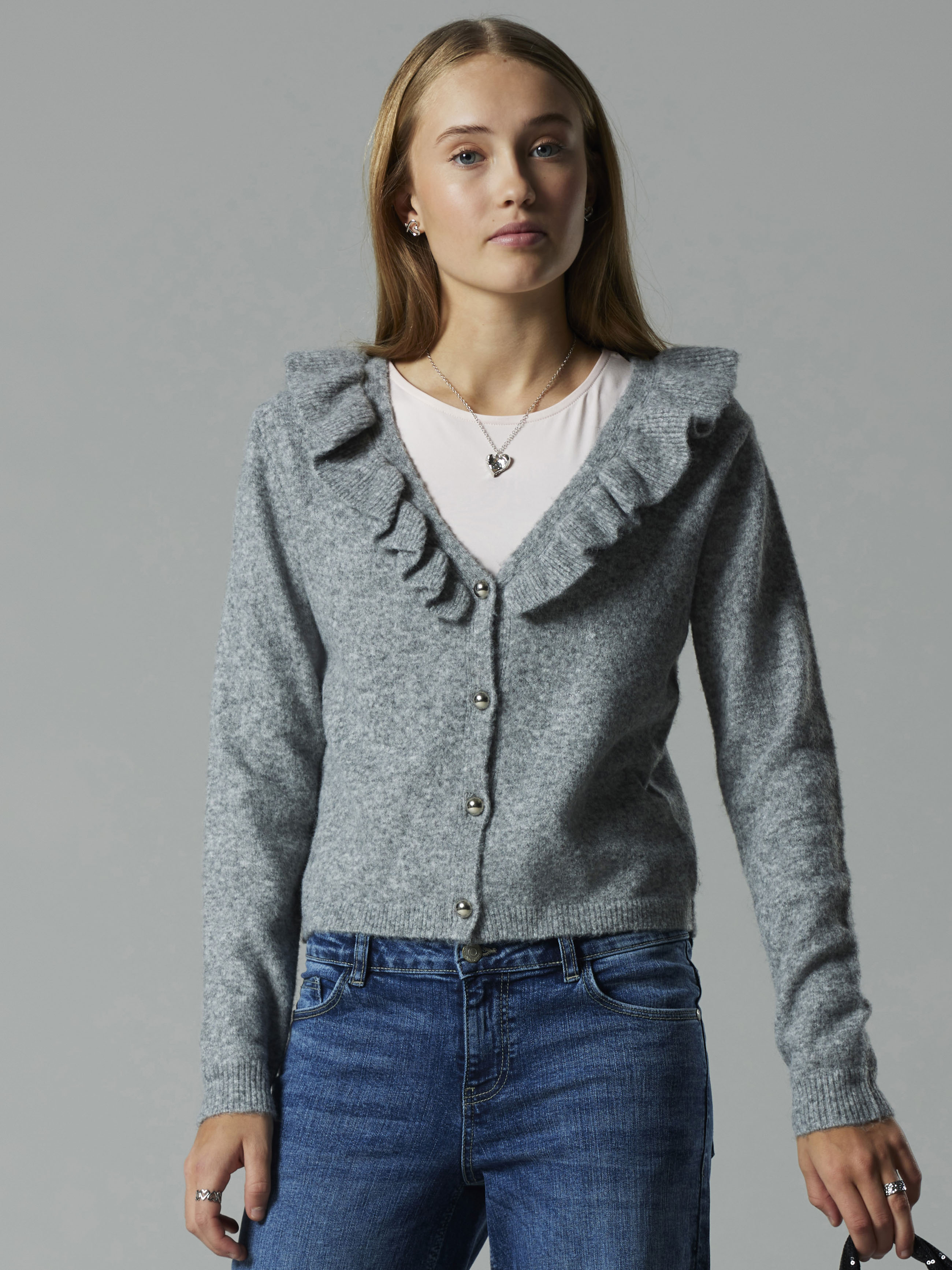 NLFREAVE LS FLOUNCE KNIT CARDIGAN light grey melange - 4