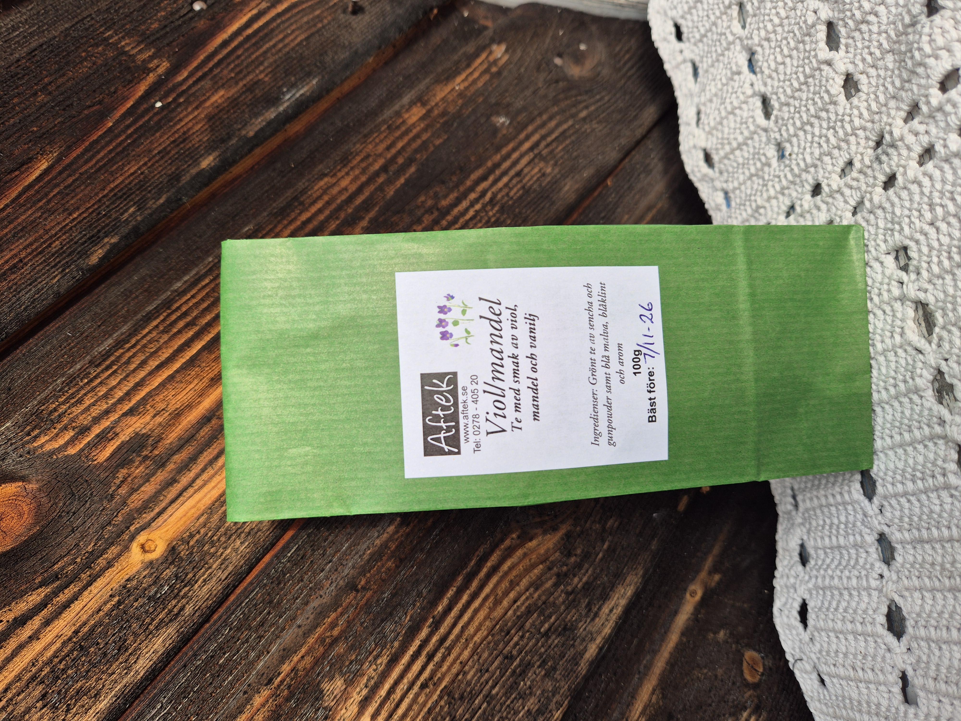 Förpackat grönt te, Viol/mandel 100gr Aftek