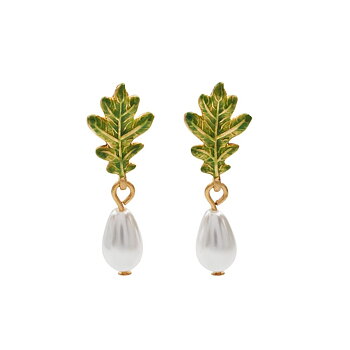 Fable Oak Leaf Pearl örhänge guld