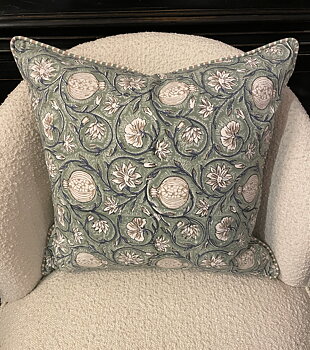 Cushion w. piping - Tangier Pomegranate - Green - 50x50cm