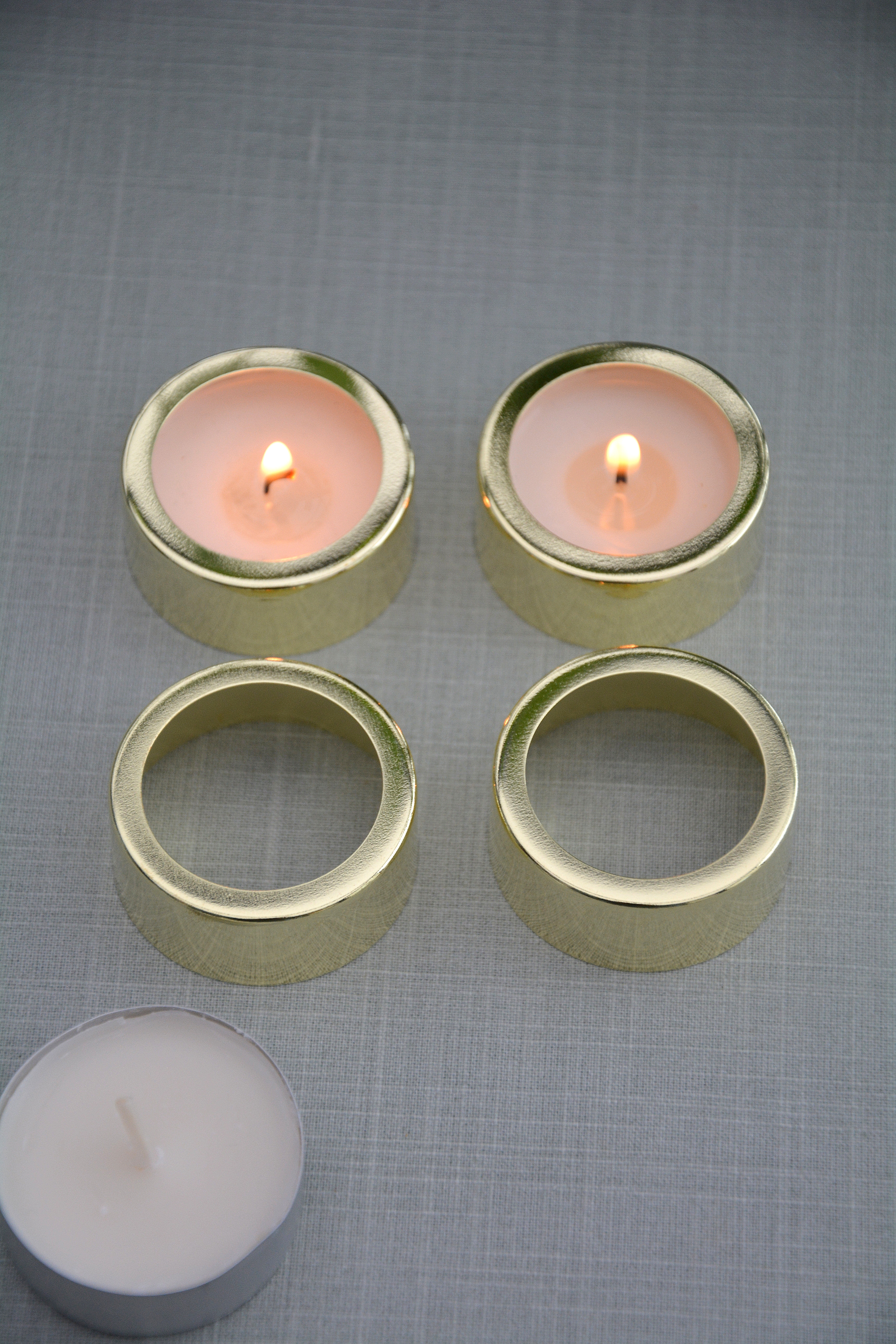 4 st Ljushållare Guld i metall till värmeljus. Ljusring /  ljuskoppshölje - 3