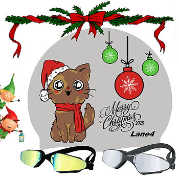 Christmas swim cap and 1 pair of Super Swim Biofuse goggles