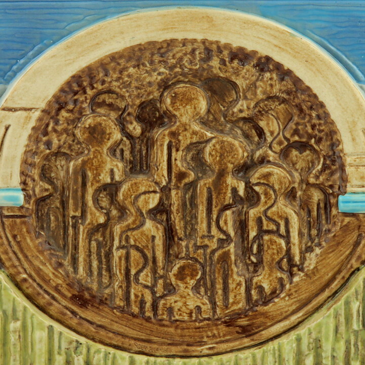 Stig Carlsson (1960s) Colorful Relief Wall Plaque with People Motif 30 cm