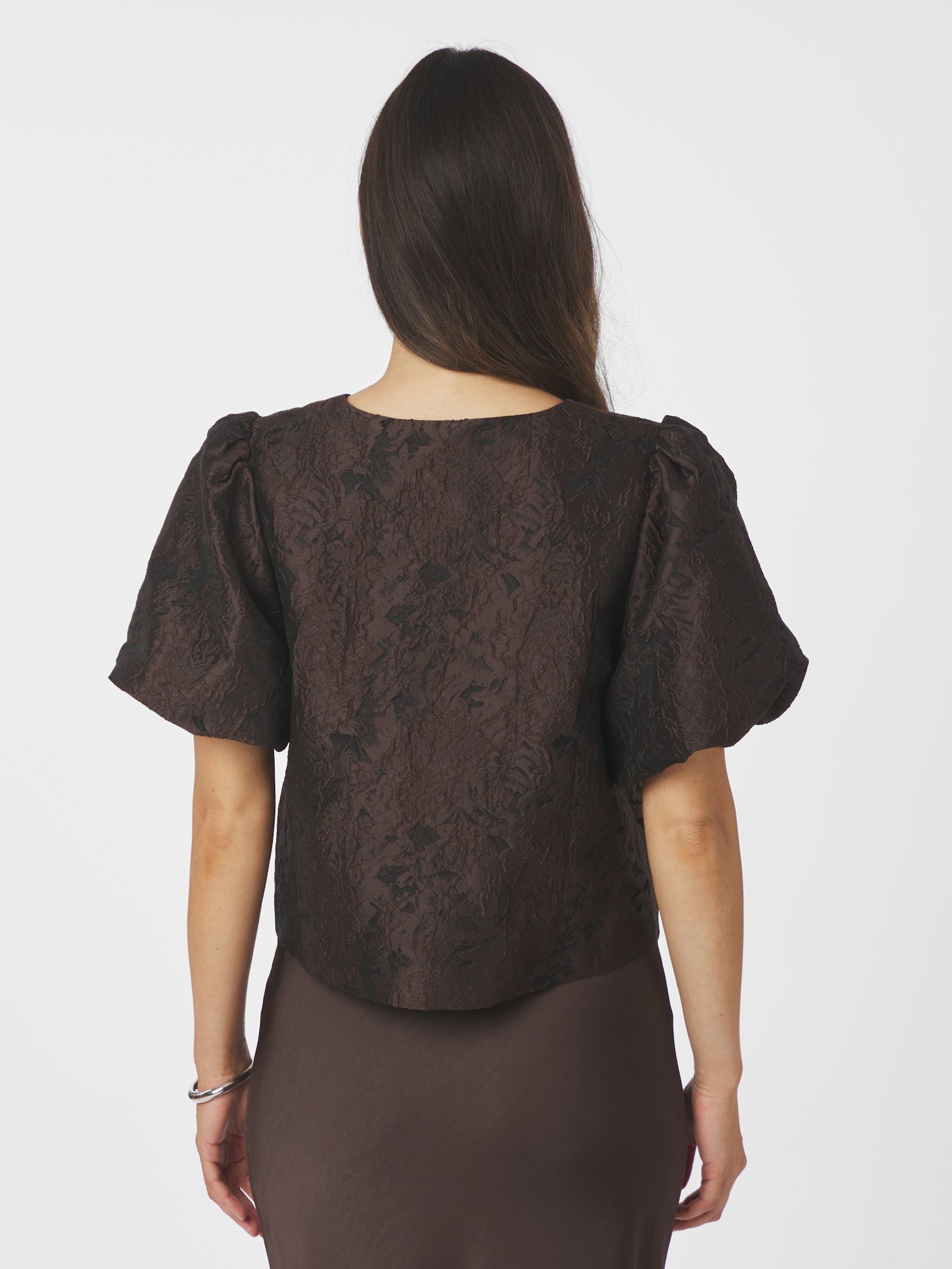 Neo Noir Aisa Brocade  Blouse, Dark Brown - 4