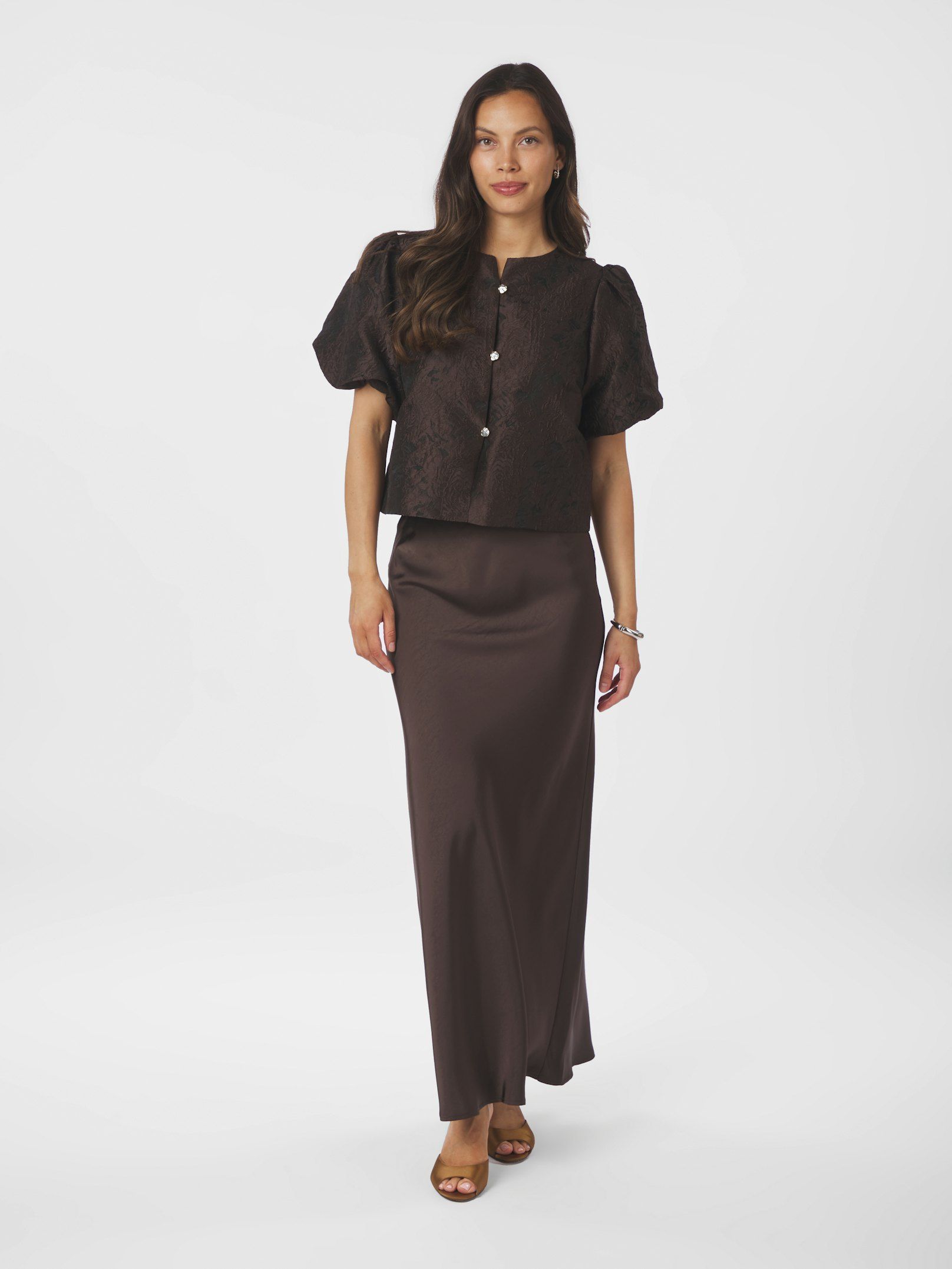 Neo Noir Aisa Brocade  Blouse, Dark Brown - 5