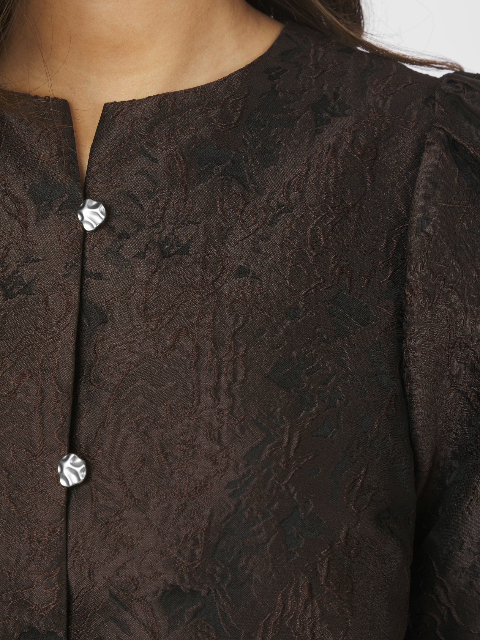 Neo Noir Aisa Brocade  Blouse, Dark Brown - 6