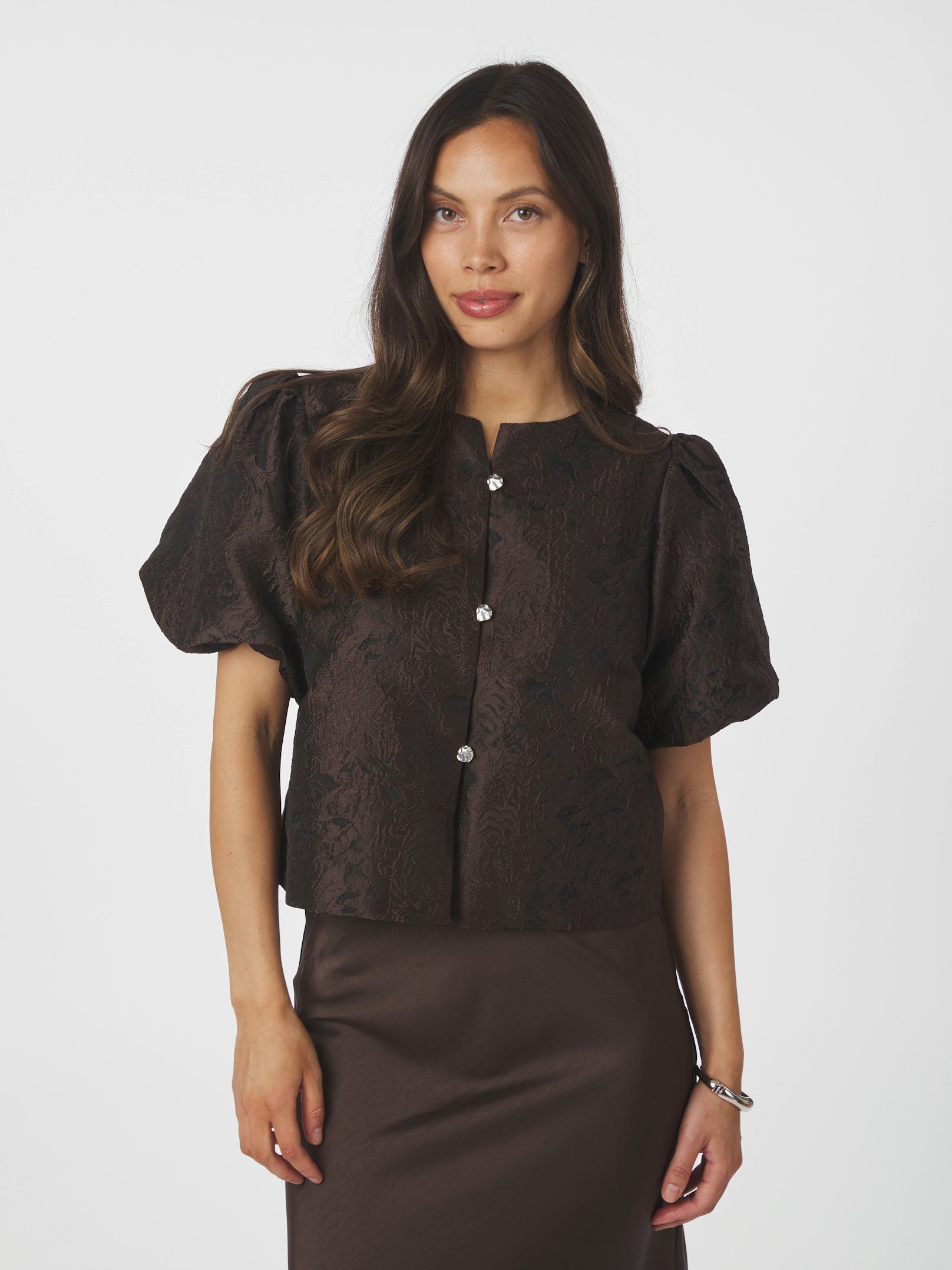 Neo Noir Aisa Brocade  Blouse, Dark Brown - 3