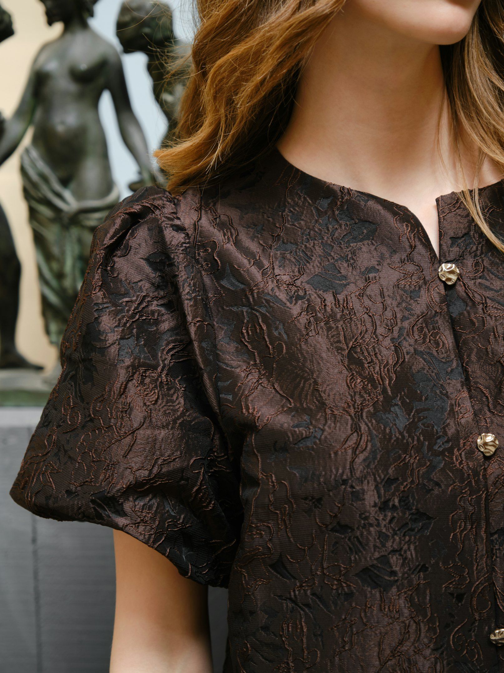 Neo Noir Aisa Brocade  Blouse, Dark Brown - 8