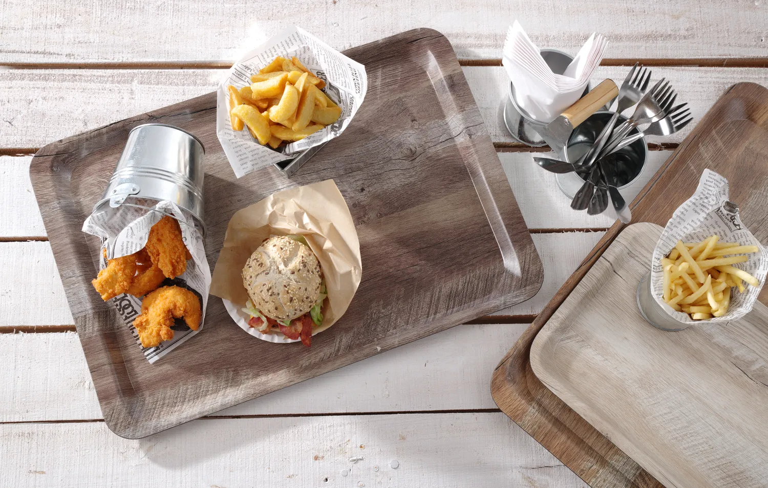 Serving tray with melamine laminate, non slip, with Wood dark-design 370x530 - 3