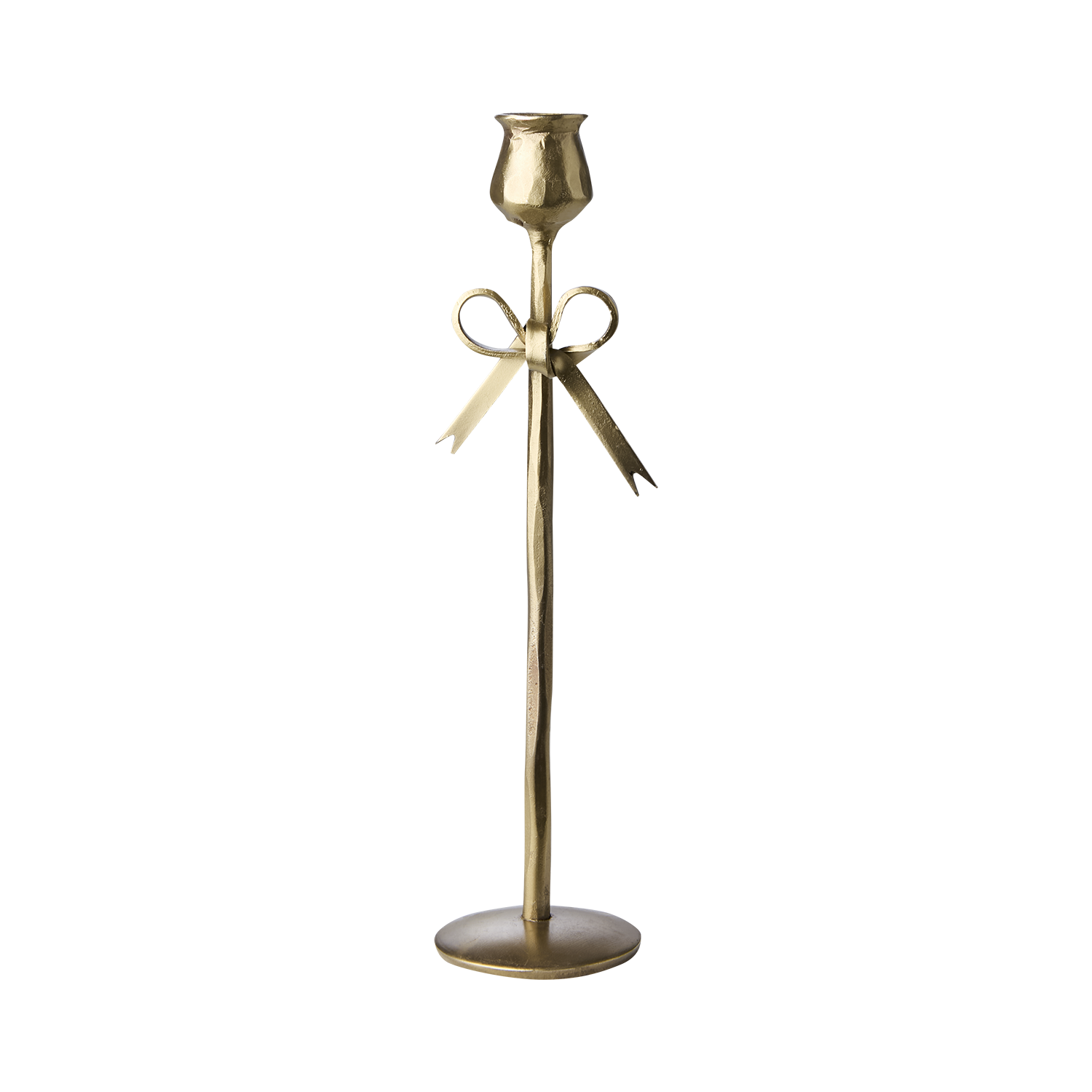 Ljusstake med rosett - Lampett -Ljusstake - Antik mässing - 30 cm - 2