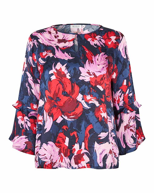 Blus Bimelda A-linje rosa röda blommor - 5