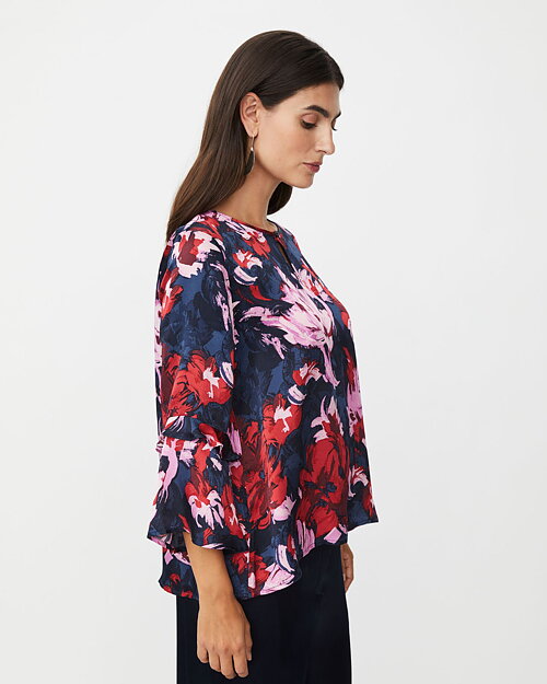 Blus Bimelda A-linje rosa röda blommor - 4