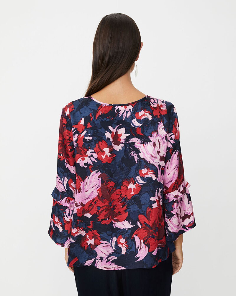 Blus Bimelda A-linje rosa röda blommor