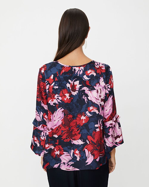 Blus Bimelda A-linje rosa röda blommor - 2
