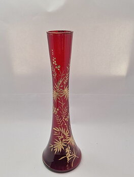 Orchid vase red glass with gold painting