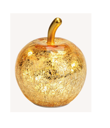 Äpple i glas guld med LED- belysning och timer S. 9 cm