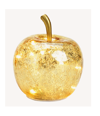 Äpple i glas guld med LED- belysning och timer M 12 cm