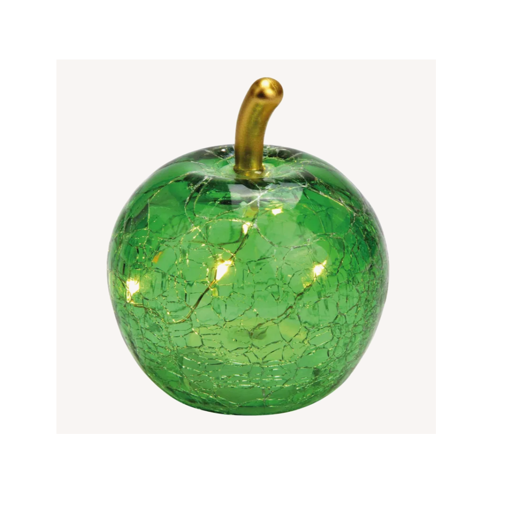 Äpple i glas grönt med LED- belysning och timer S. 9 cm
