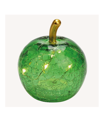 Äpple i glas grönt med LED- belysning och timer S. 9 cm