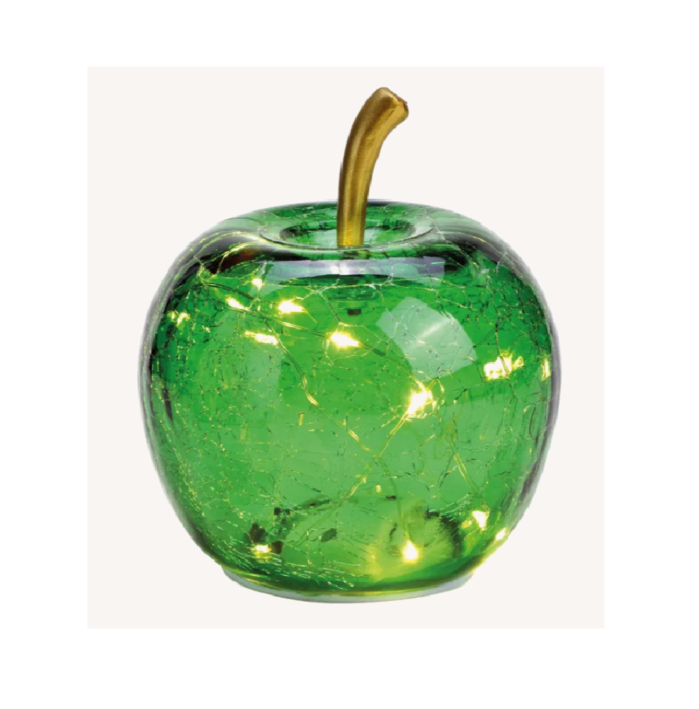 Äpple i glas grönt med LED- belysning och timer M 12 cm