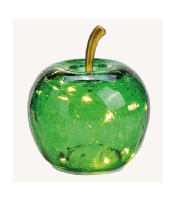 Äpple i glas grönt med LED- belysning och timer M 12 cm