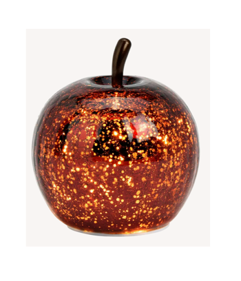 Äpple i glas röd metallic med LED- belysning och timer M 12 cm