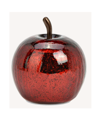Äpple i glas röd metallic med LED- belysning och timer M 12 cm