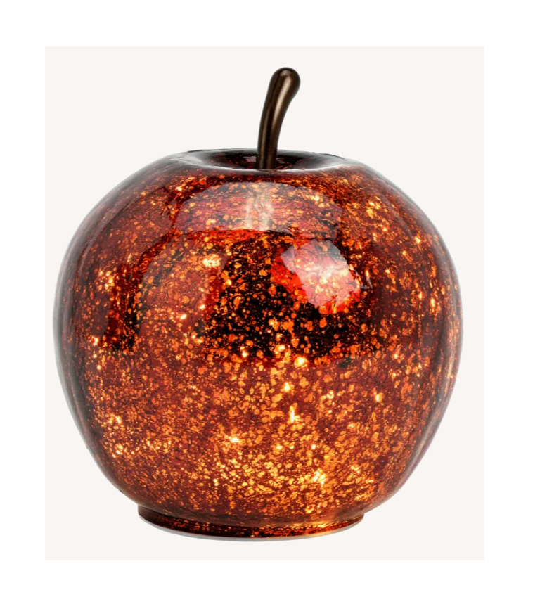 Äpple i glas röd metallic med LED- belysning och timer L