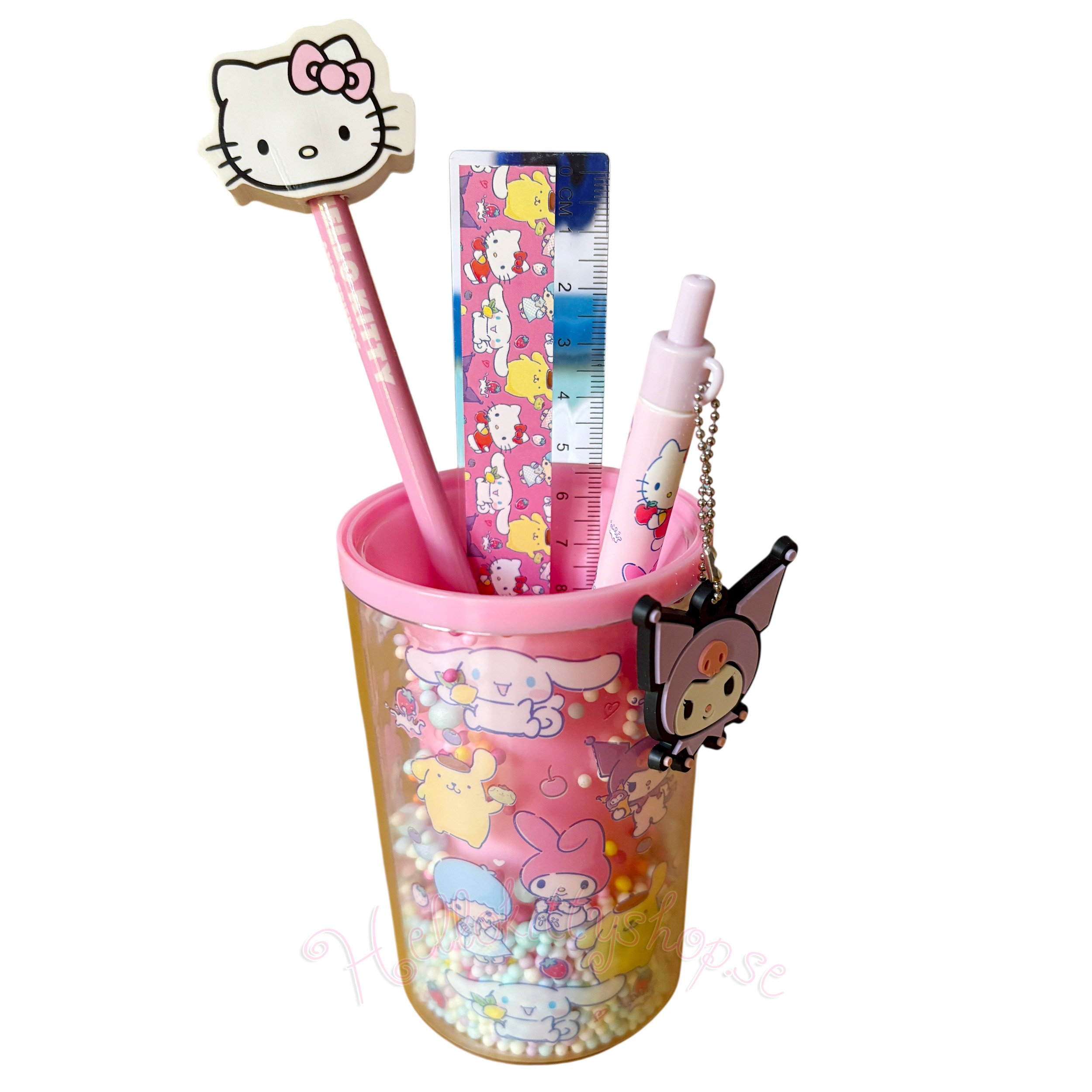 Hello Kitty & Friends Pennhållare – Kawaii Rosa Sanrio Set med Pennor & Linjal - 3