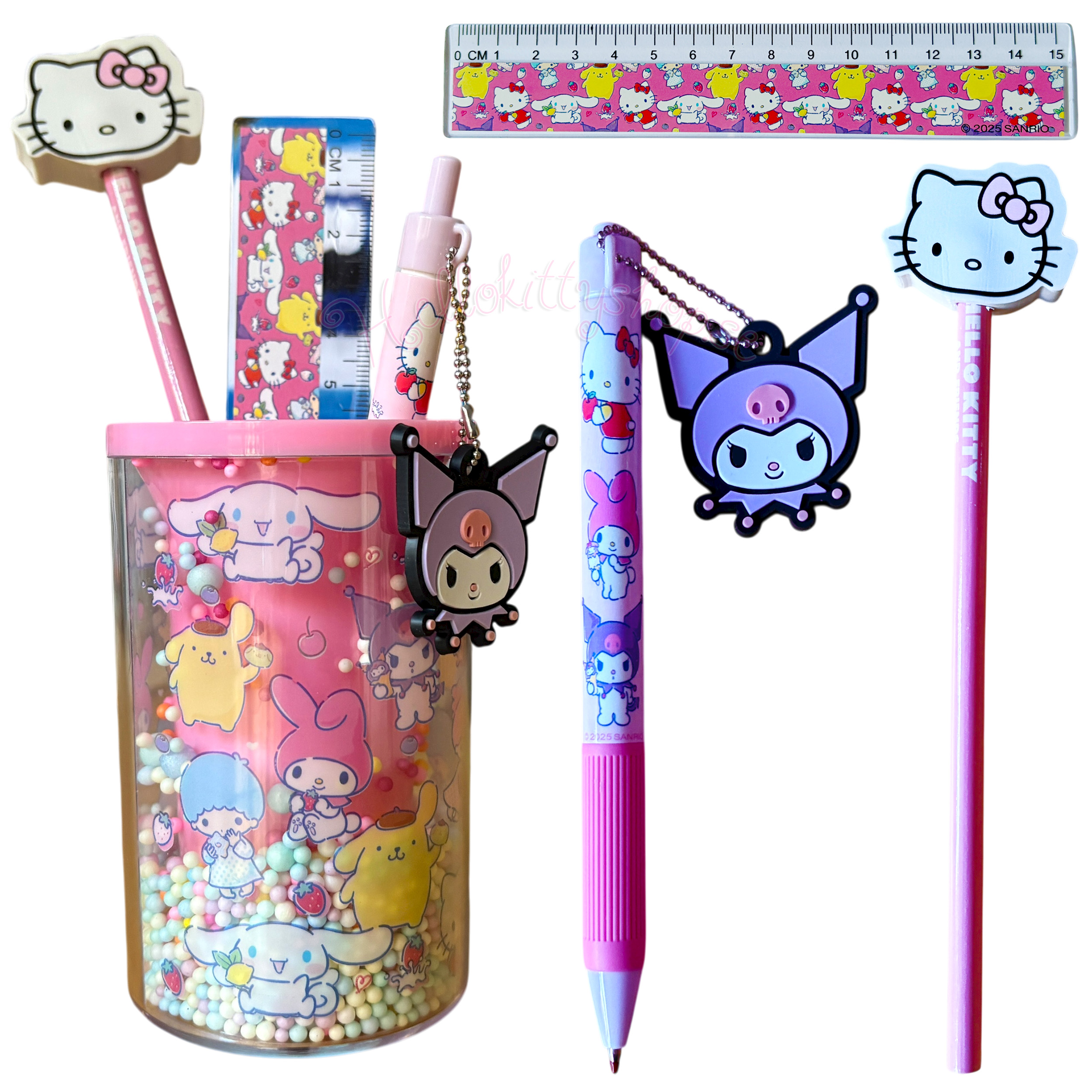 Hello Kitty & Friends Pennhållare – Kawaii Rosa Sanrio Set med Pennor & Linjal