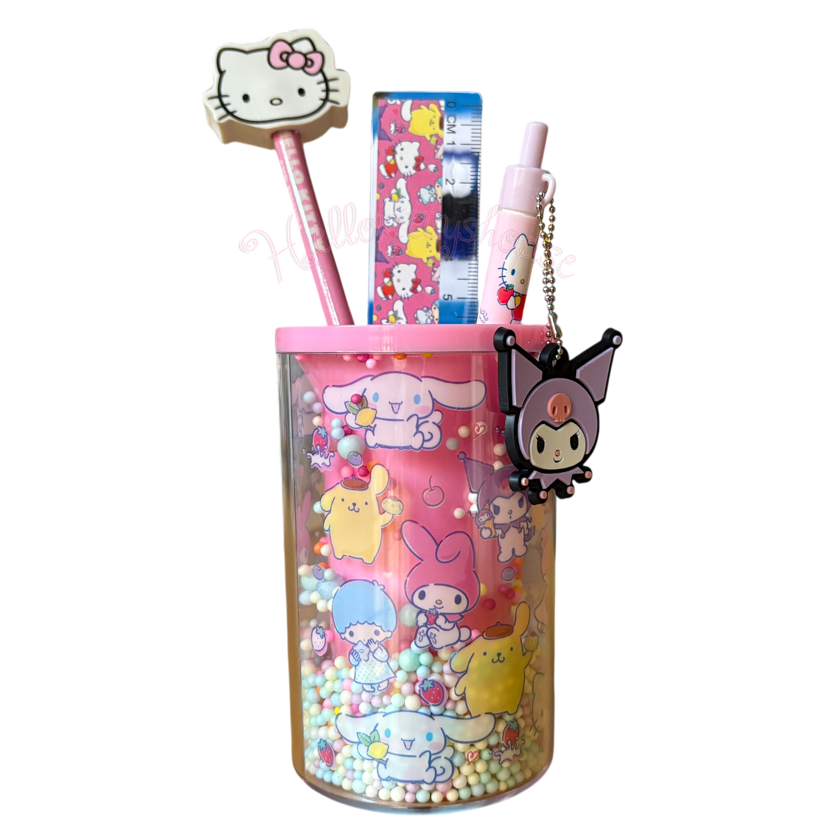 Hello Kitty & Friends Pennhållare – Kawaii Rosa Sanrio Set med Pennor & Linjal - 2