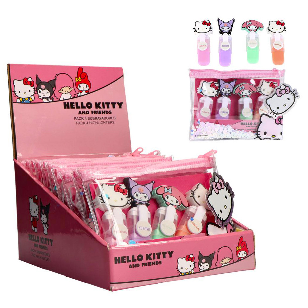 Sanrio Hello Kitty & Friends Överstrykningpennor – 4 färger i konfettifodral - 9
