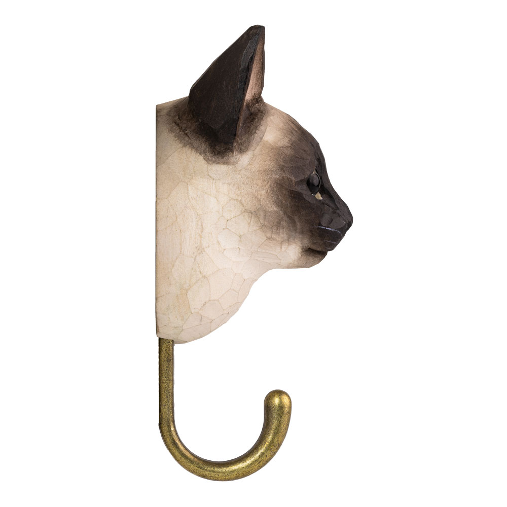 Patère Chat Siamois en vue latérale, montrant le museau sombre et les grandes oreilles.