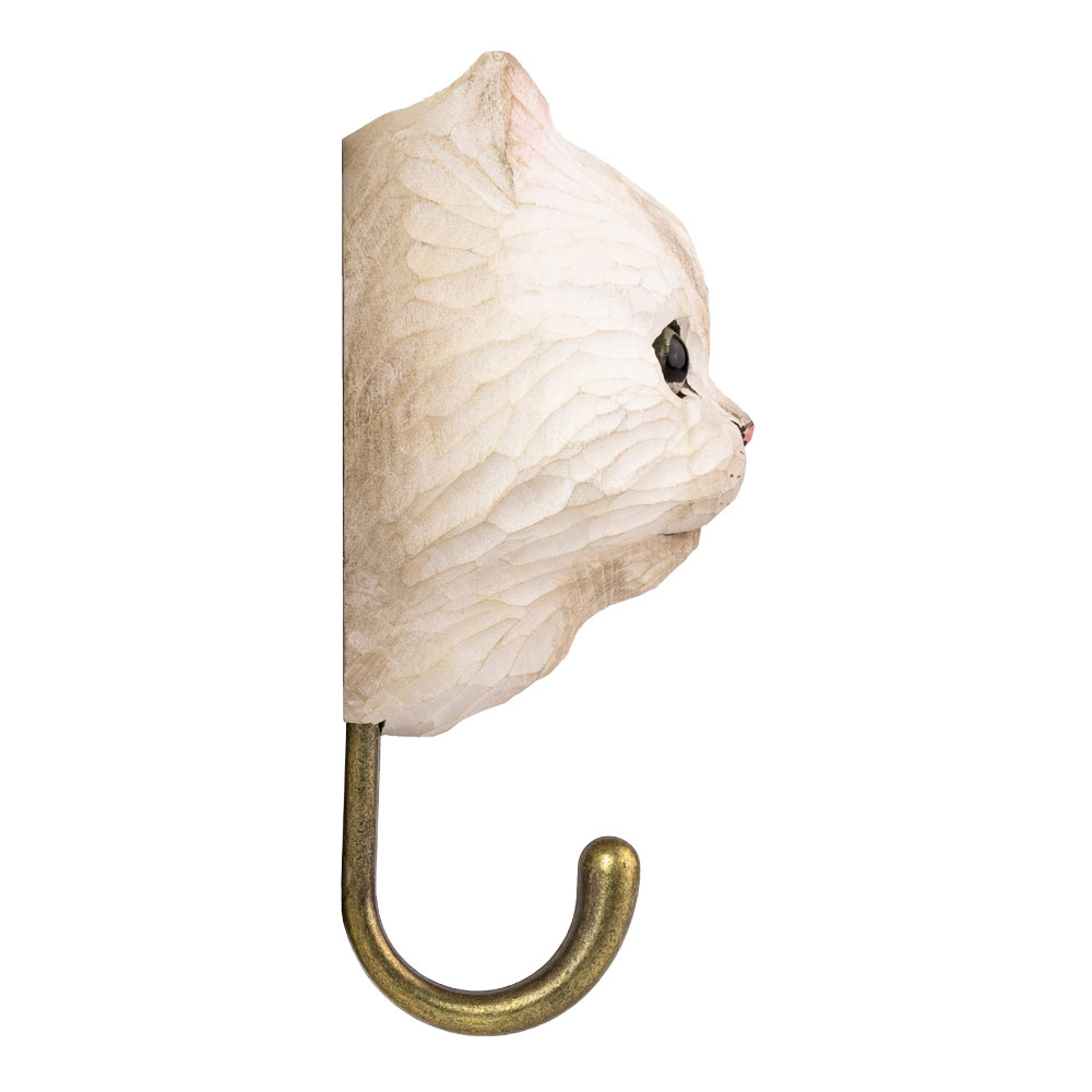 Hook Persian Cat seen from the side, showing the cat’s profile and the curved metal hook.