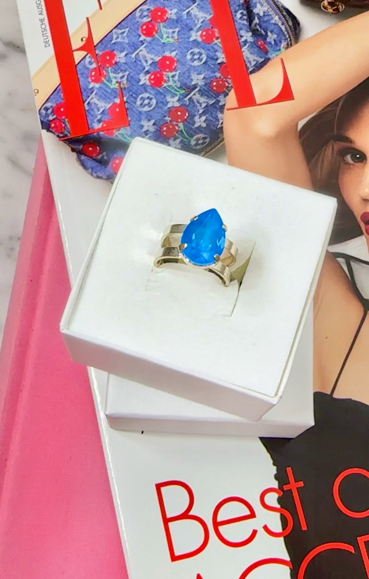Ring Khloe Double Band Drop Petite Electric Blue Silver