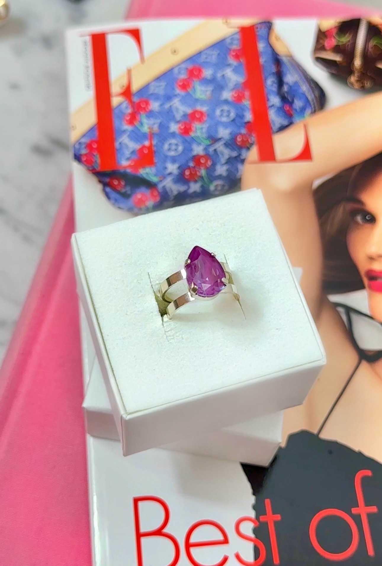Ring Khloe Double Band Drop Petite Orchid Silver