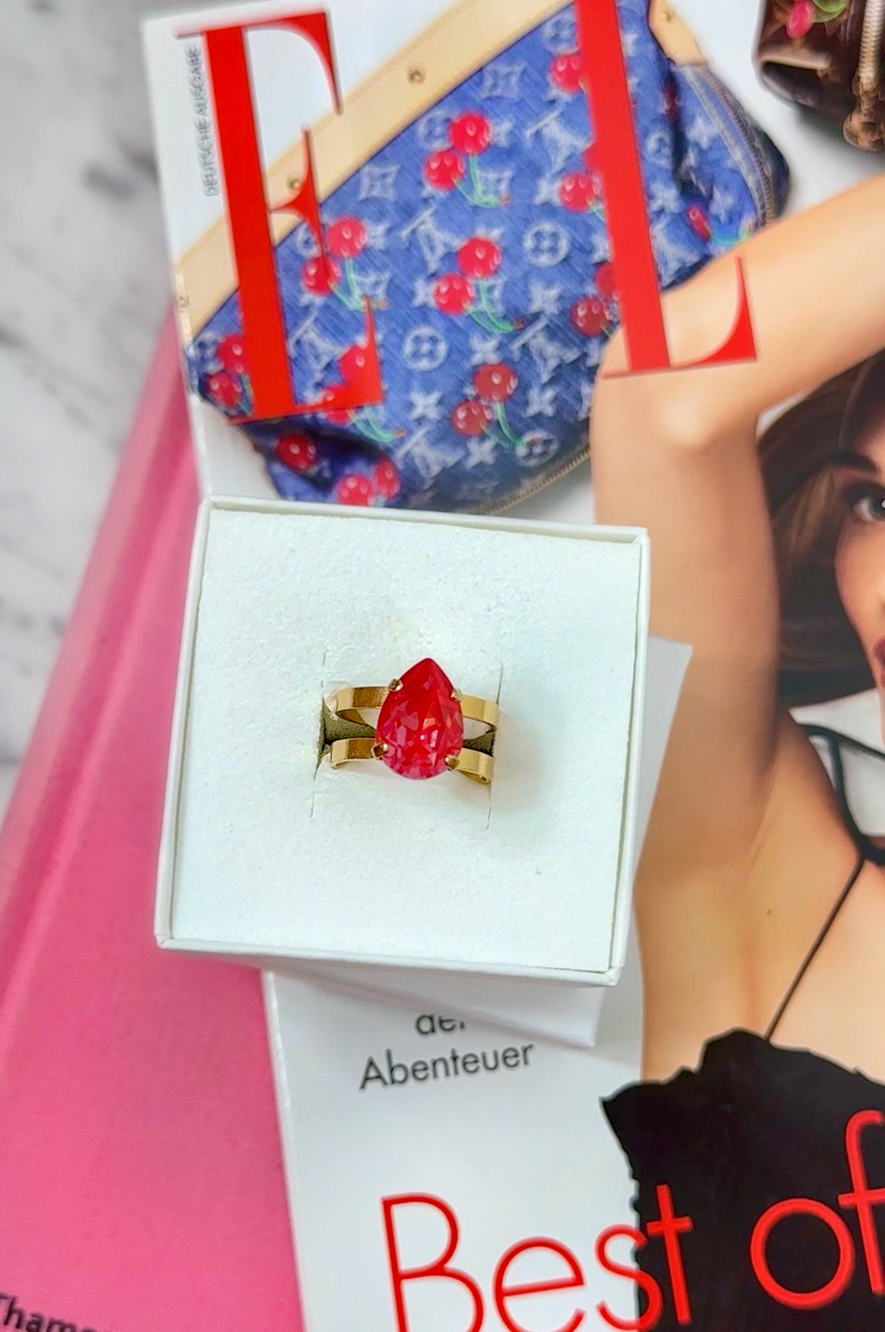 Ring Khloe Double Band Drop Petite Poppy Red Gold