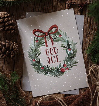 Julkort - God Jul (med krans)  - Majas Cottage