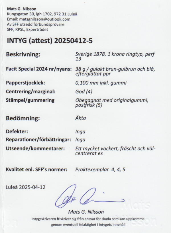 F 38g, 1 kr Ringtyp prakt ** - 2