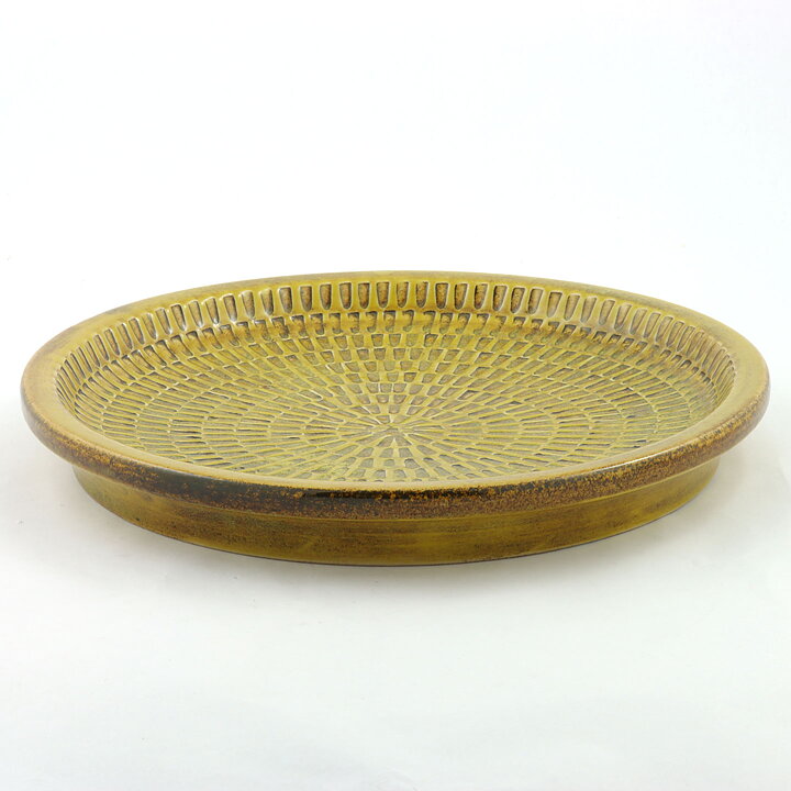 Stig Lindberg (1965) Unique Yellow Bowl with Relief Decor 29 cm