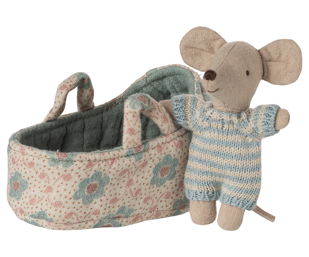 Maileg - Baby mus i bärsäng, blå