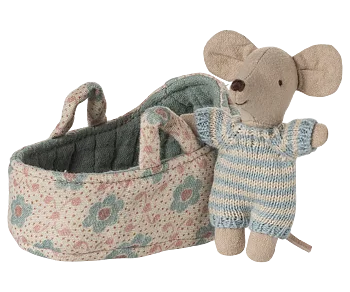 Maileg - Baby mus i bärsäng, blå