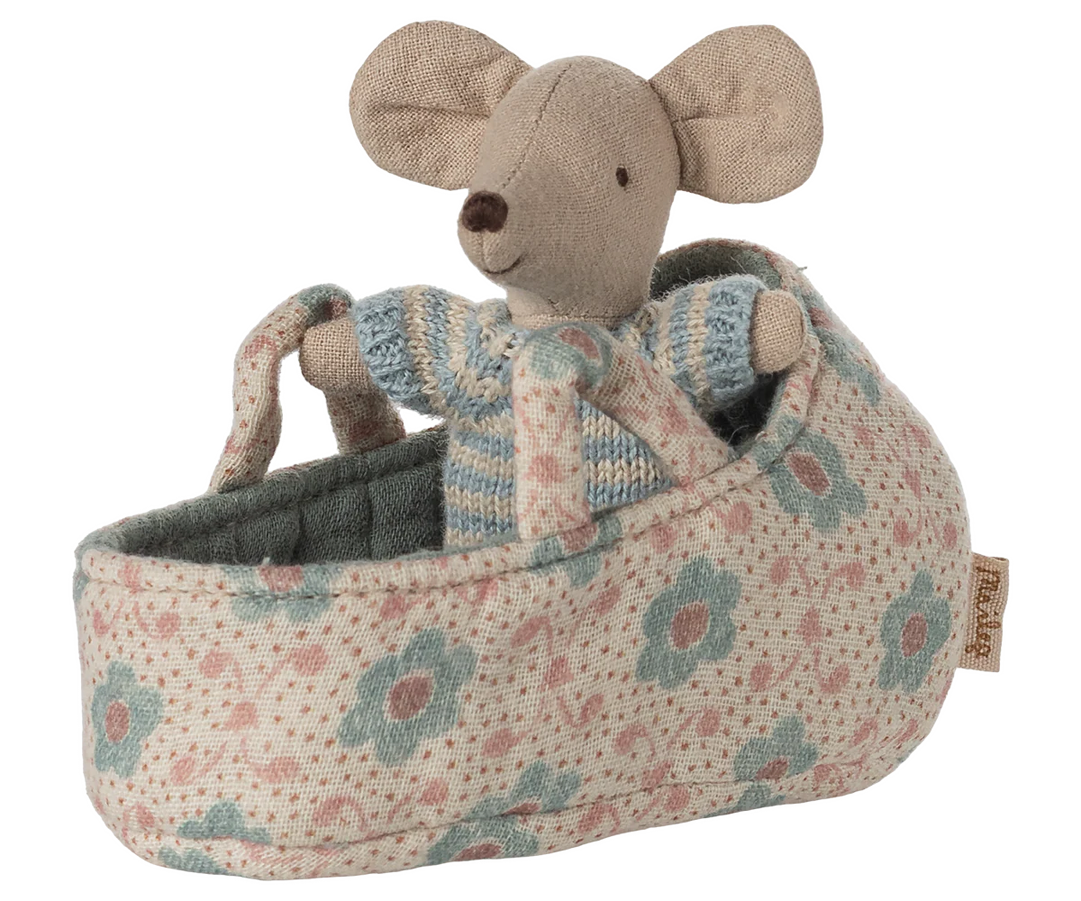 Maileg - Baby mus i bärsäng, blå - 3