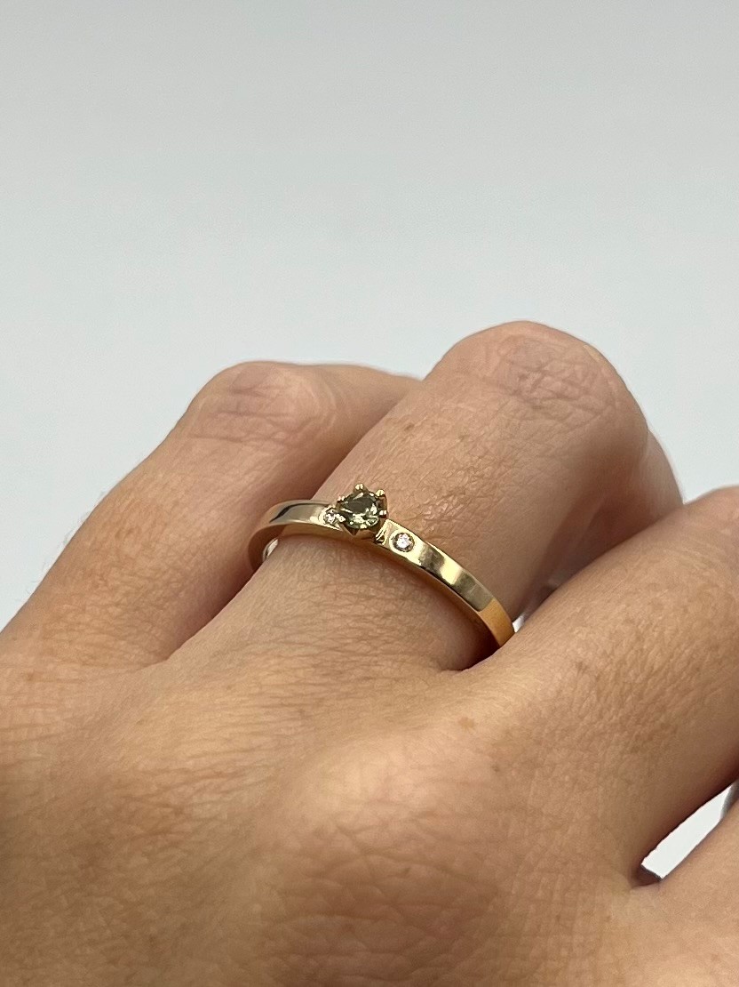 Ring Elly handgjord grön safir diamanter guld 18 karat  - 3