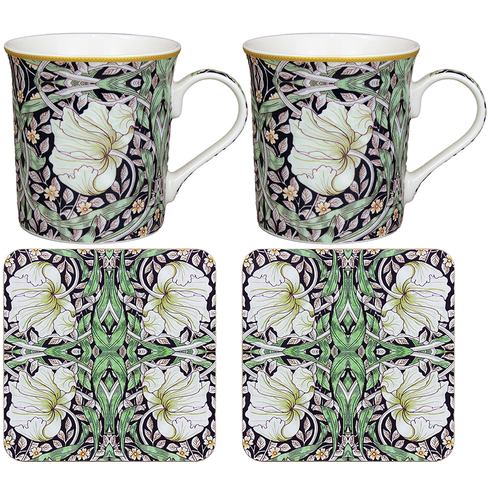 William Morris Pimpernel Midnight - Presentset med 2 muggar & 2 glasunderlägg