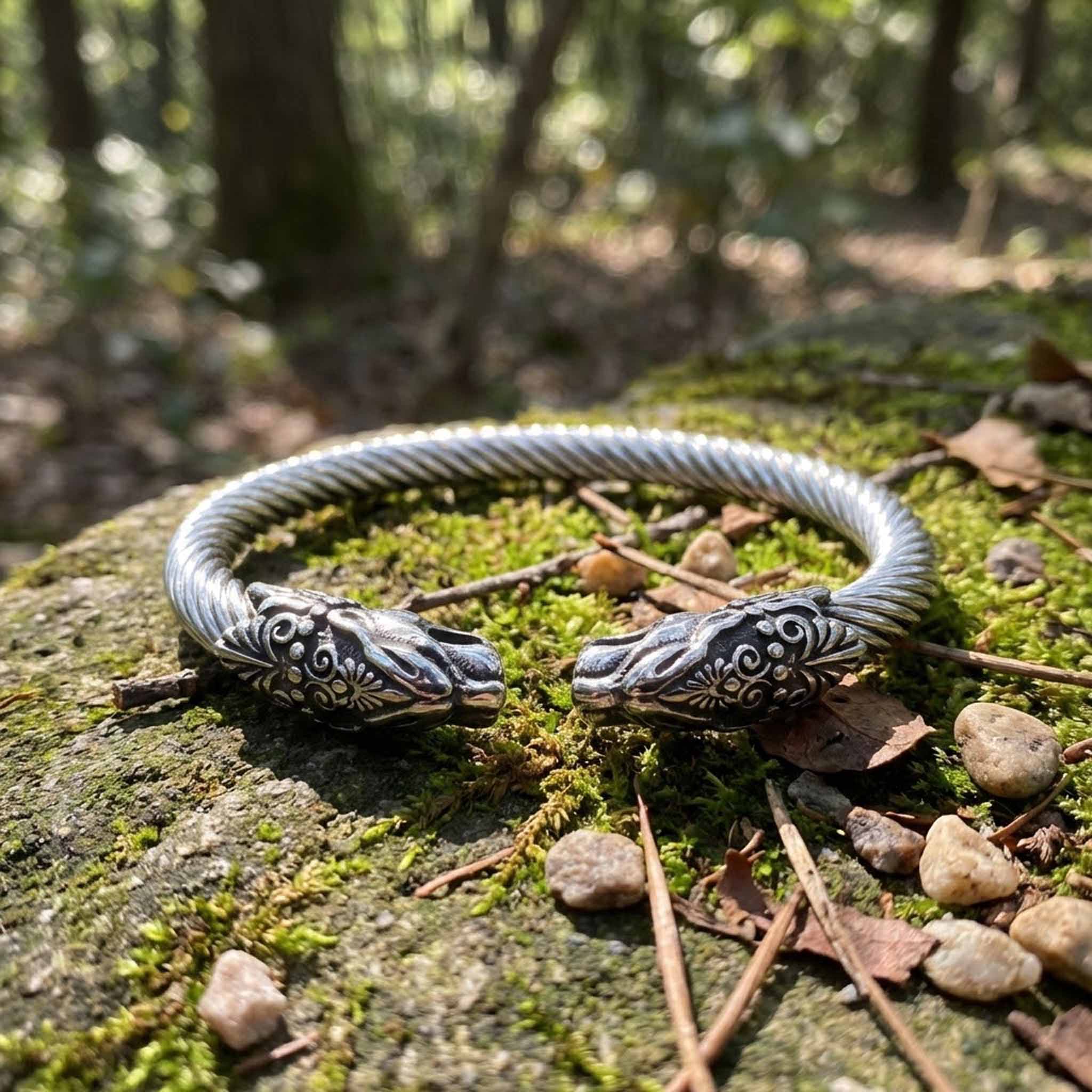 Flexibelt vikingarmband för män med Fenrisulven vargdesign